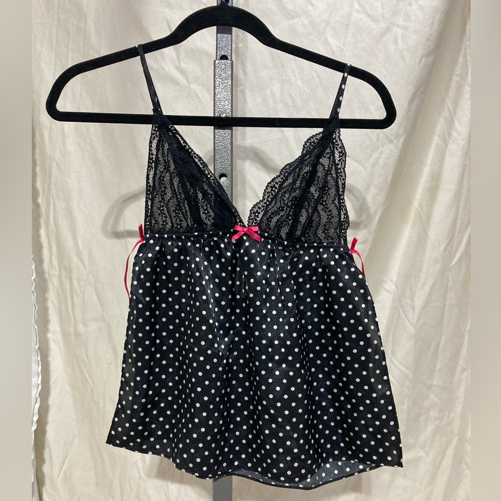 Apt. 9 Black & White Polka Dot Lace Babydoll with Pink Bows